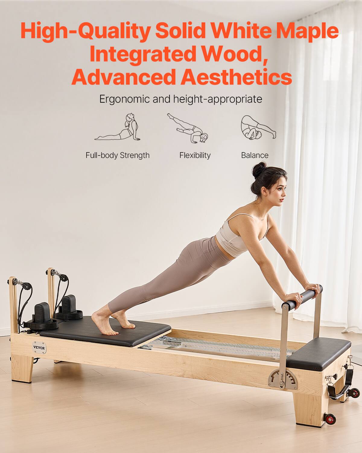 High-Quality Solid White Maple Integrated Wood, Advanced Aesthetics, Ergonomic and height-appropriate. Full-body Strength, Flexibility, Balance. VEVOR.