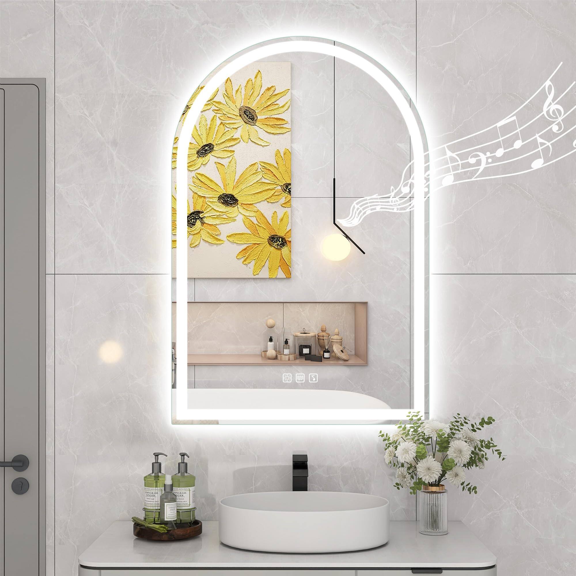 Earthley Blooms - 40"x24" Led-bathroom-mirror-with-lights Wall-mounted With Anti-fog Temperature Dimmable Brightness Waterp - Silver-arched-36"L x 24"W