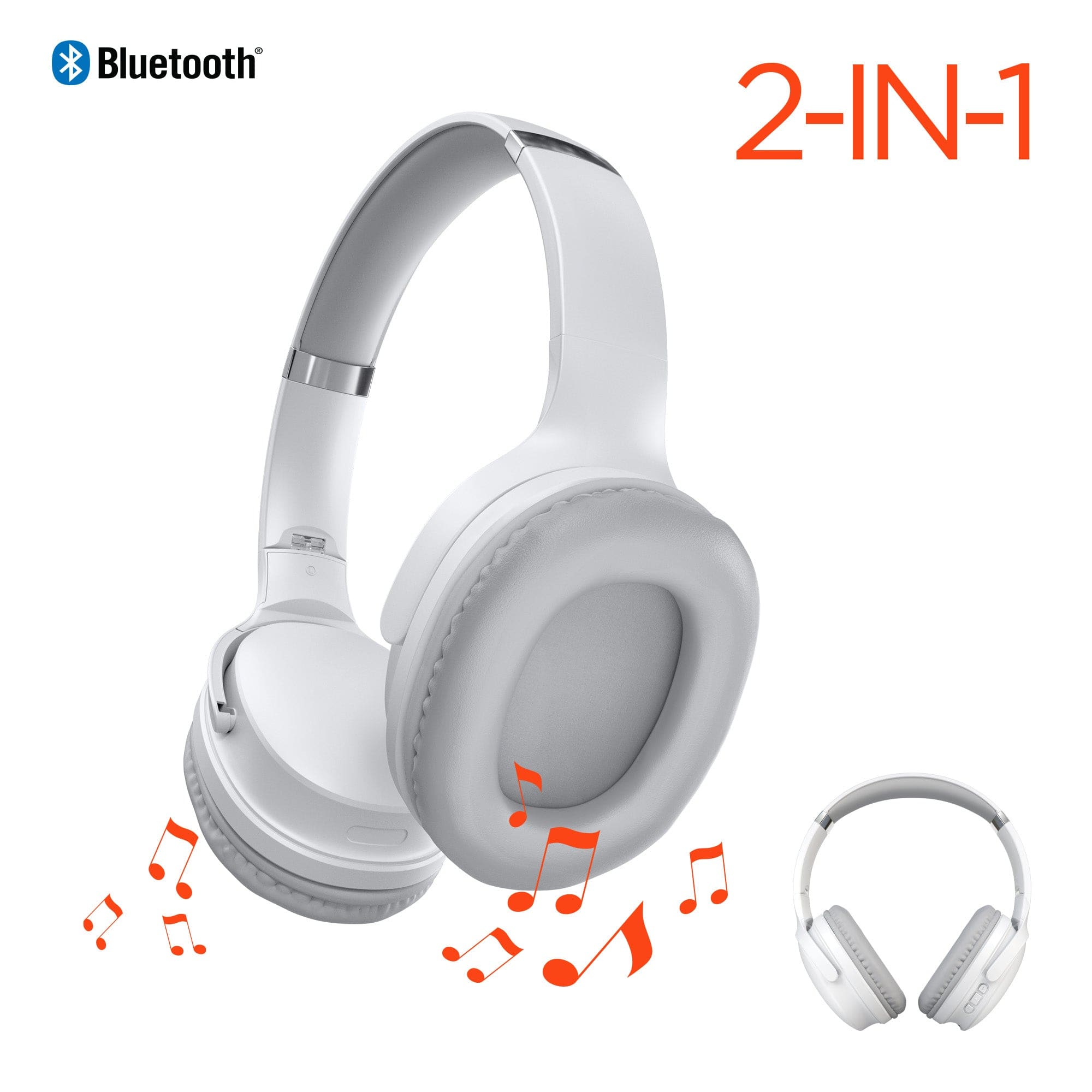 iBasics - 2-in-1 Bluetooth Headphones + Speaker – Wireless Over-Ear Audio - White