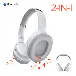 iBasics - 2-in-1 Bluetooth Headphones + Speaker – Wireless Over-Ear Audio - White