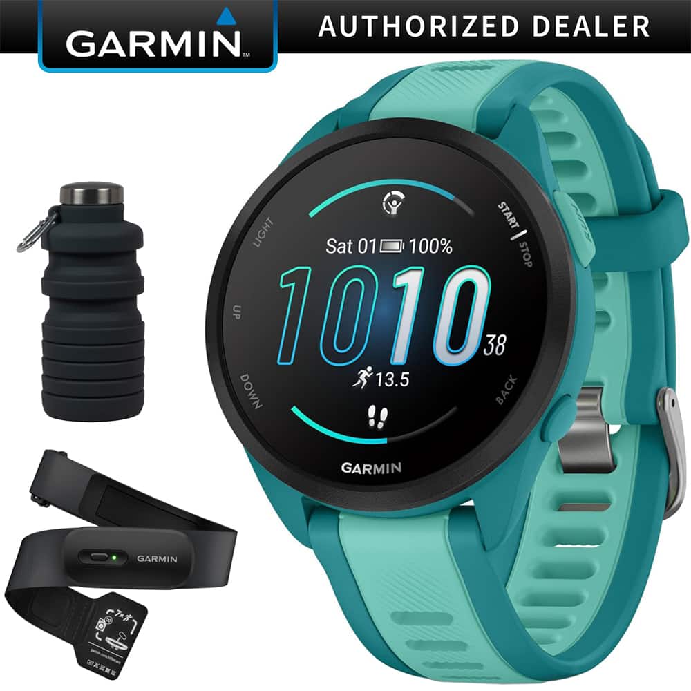 Garmin - Forerunner 165 Music Smart Sport Watch, Turquoise +Aqua w/ HRM 200 (XS-S) Bundle - Turquoise/Aqua - (2024)