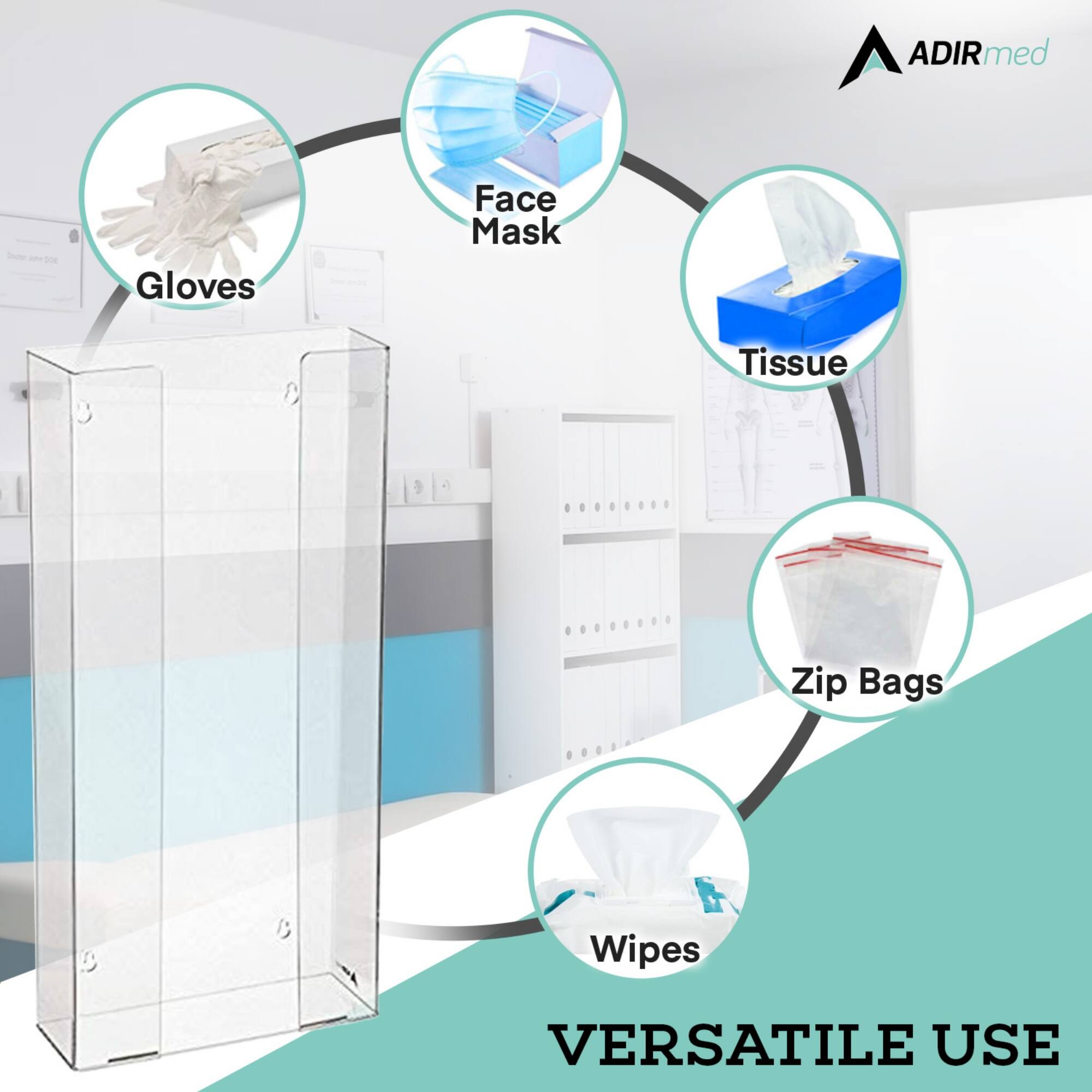ADIRmed - Gloves Face Mask Tissue Zip Bags Wipes - VERSATILE USE