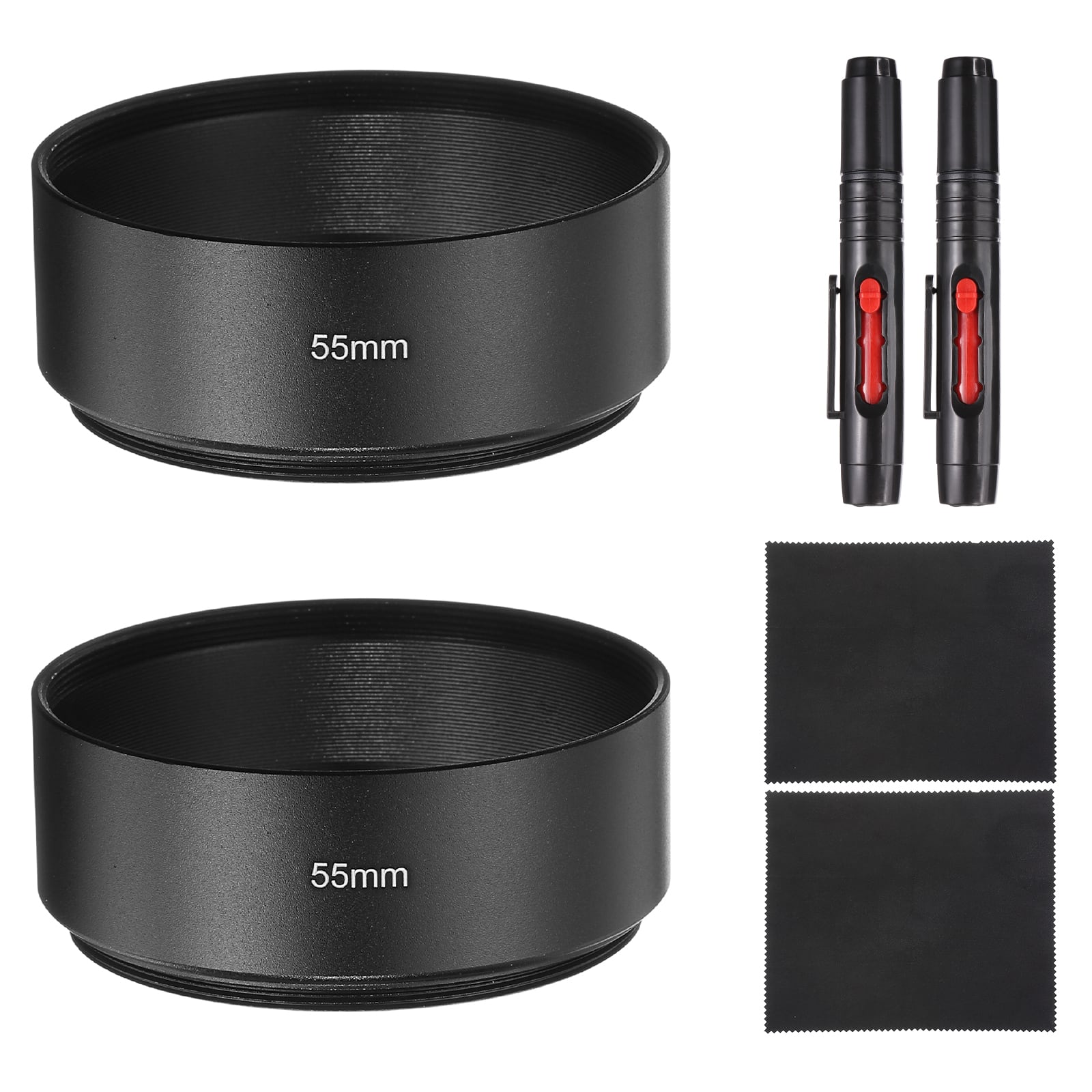 Unique Bargains - 2pcs Lens Hood Shade, 55mm Mid-focus Metal Camera Cap Shade with Cleaning Cloth & Pen - Black