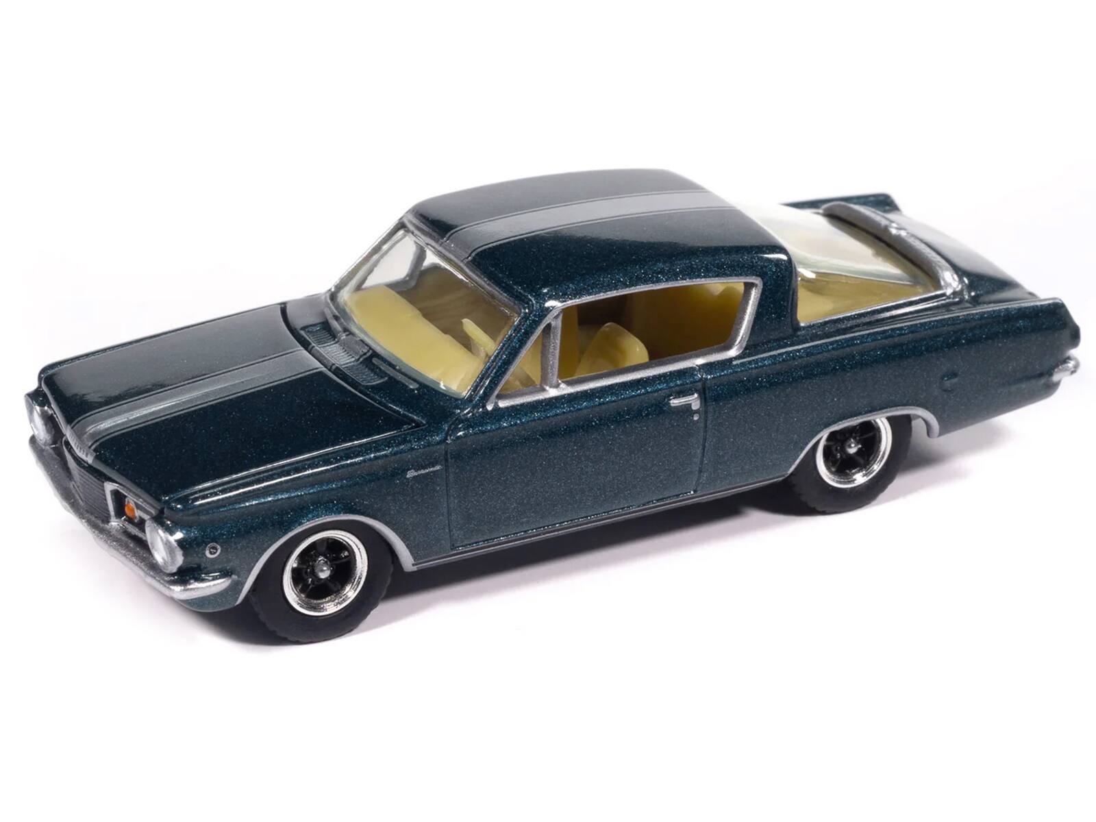 Alt View 1. Autoworld - 1965 Plymouth Barracuda Formula S Dark Blue Metallic with Silver Stripe "Vintage Muscle" 1/64 Model Car by Auto World.