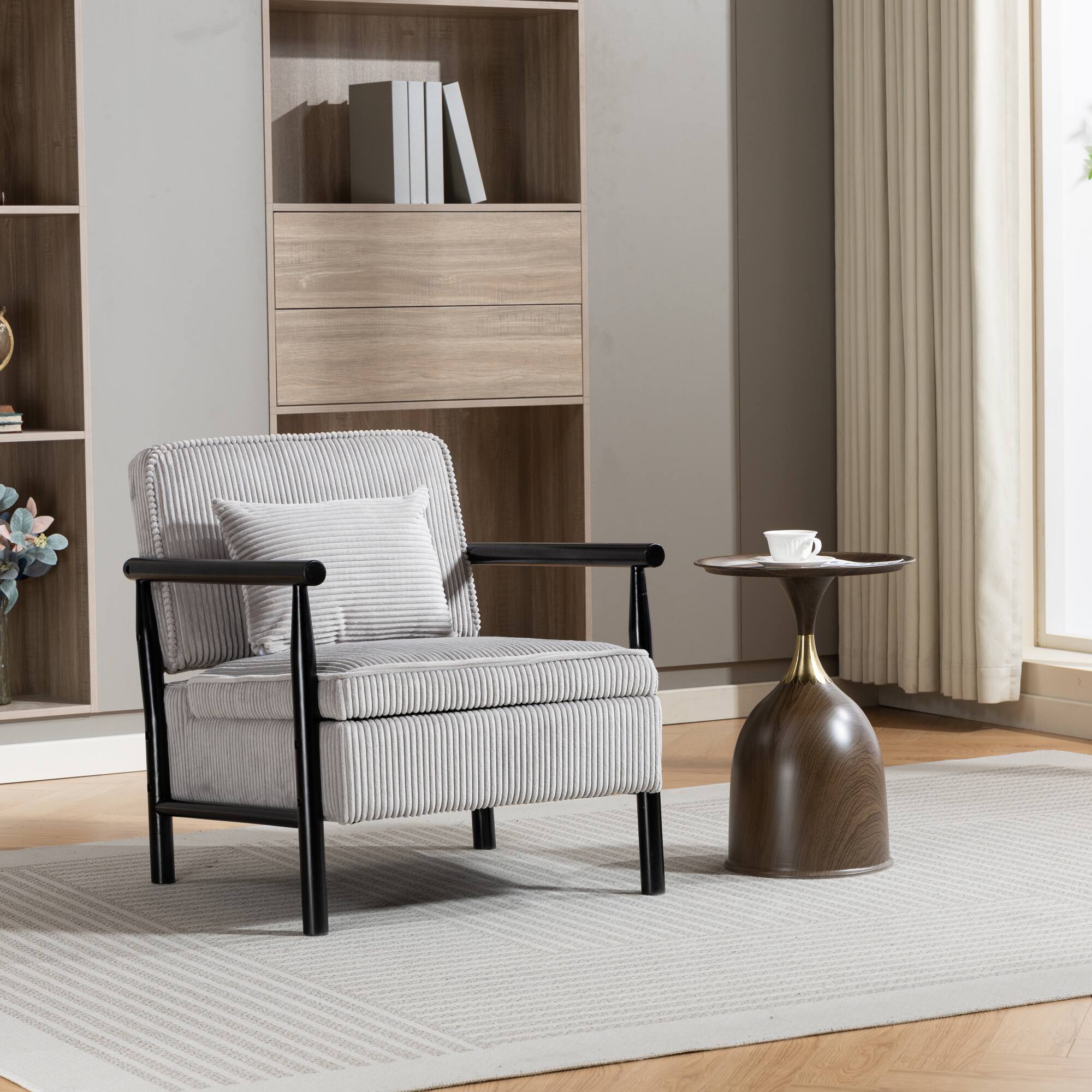 Angle. GOODSILO - Modern Upholstered Accent Armchair with Hidden Storage and Waist Support Cushion for Living Room Bedroom - Antique Grey.