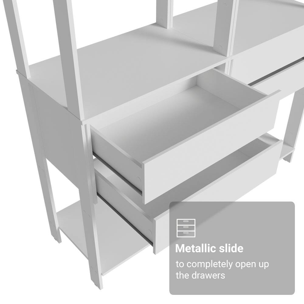 Metallic slide to completely open up the drawers