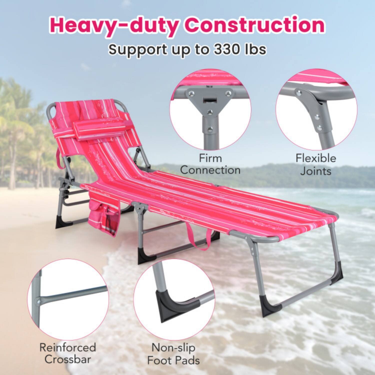 Heavy-duty Construction  
Support up to 330 lbs  
Firm Connection  
Flexible Joints  
Reinforced Crossbar  
Non-slip Foot Pads