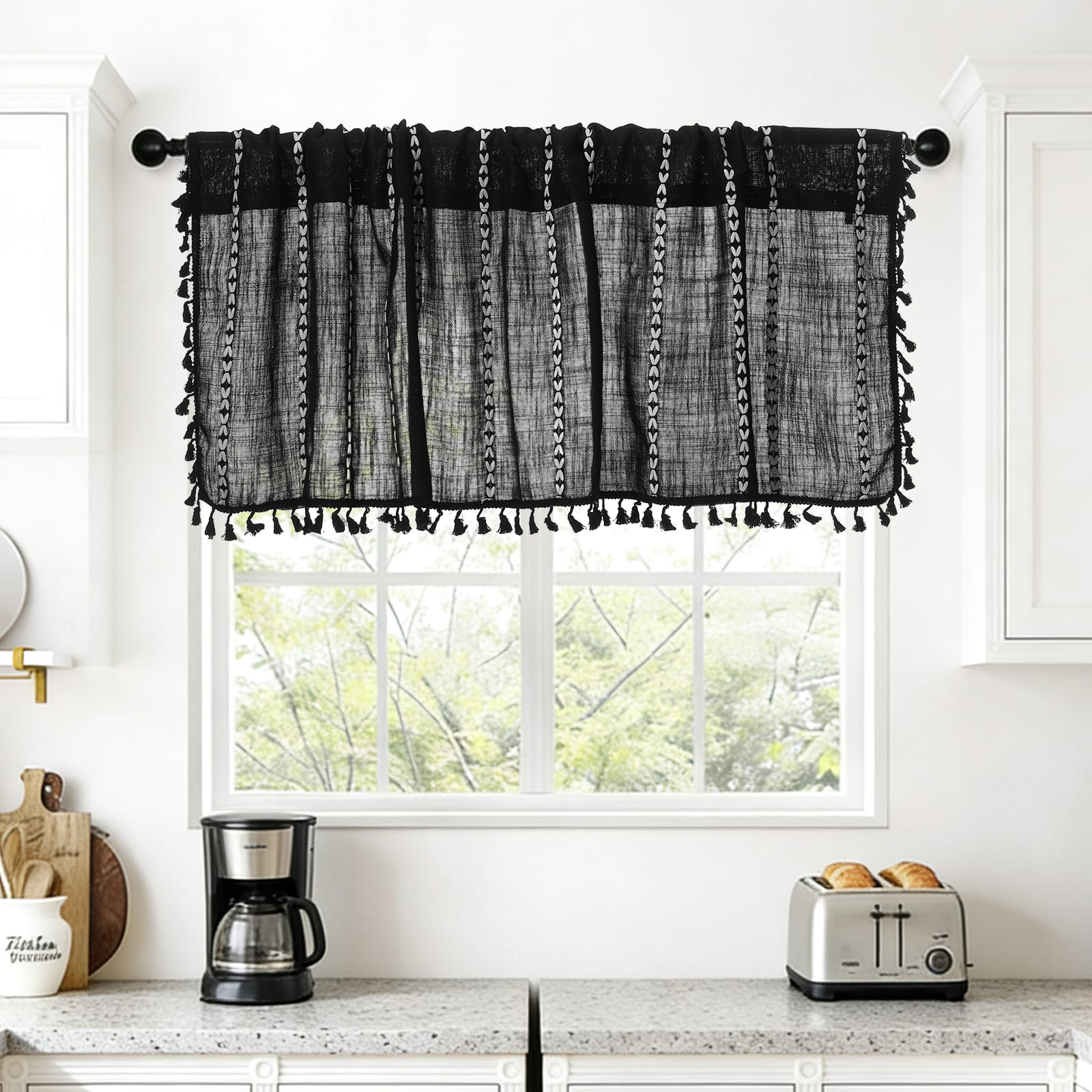 "Unique Bargains - Curtain Valances, 18""x52"" Semi Sheer Rod Pocket for Small Windows Living/Bed/Bath/Kitchen, Set of 1 Panel - Black" price history on PriceWatchPro