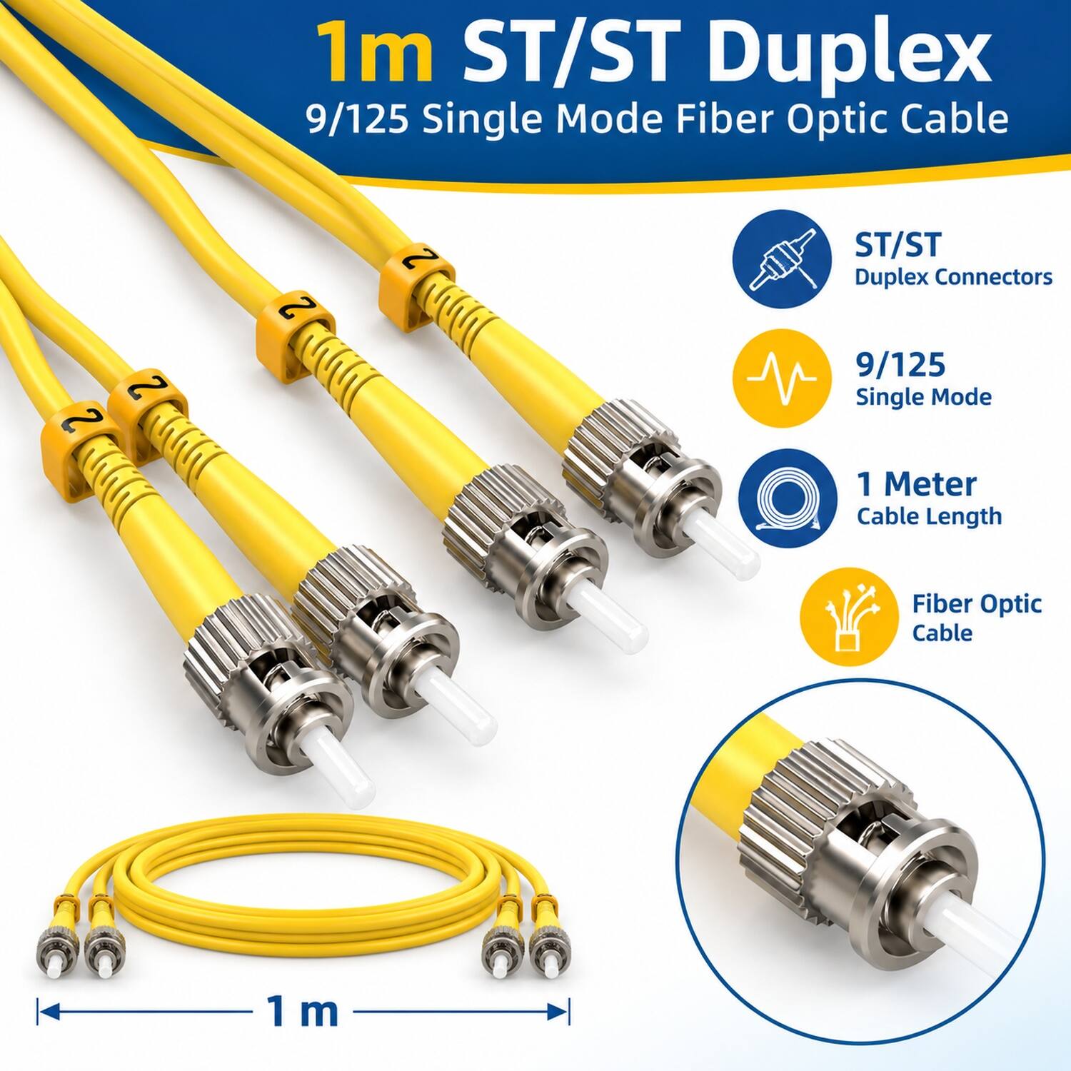 Sanoxy 1m ST/ST Duplex 9/125 Single Mode Fiber Optic Cable Multi - Best Buy