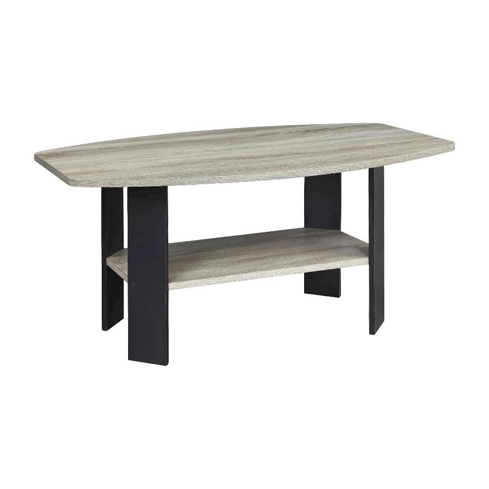 FurniFact - Coffee Table with Black Metal Legs and Minimalist Design - French Oak Grey
