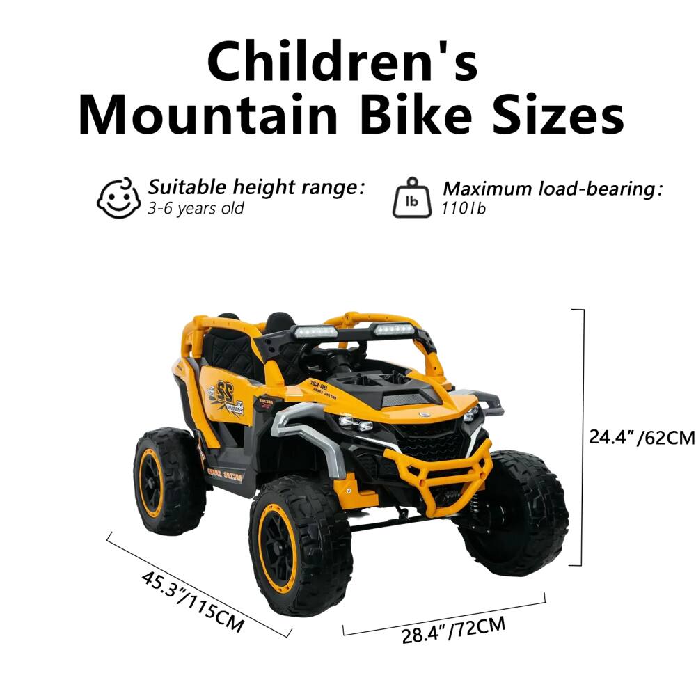 Children's Mountain Bike Sizes

Suitable height range: 3-6 years old

Maximum load-bearing: 110lb

24.4" / 62CM

28.4" / 72CM

45.3" / 115CM
