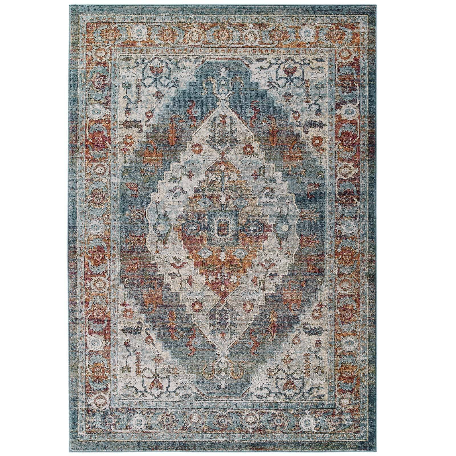 Angle. Modway - Tribute Camellia Distressed Vintage Floral Vintage Medallion Area Rug - Multicolored.