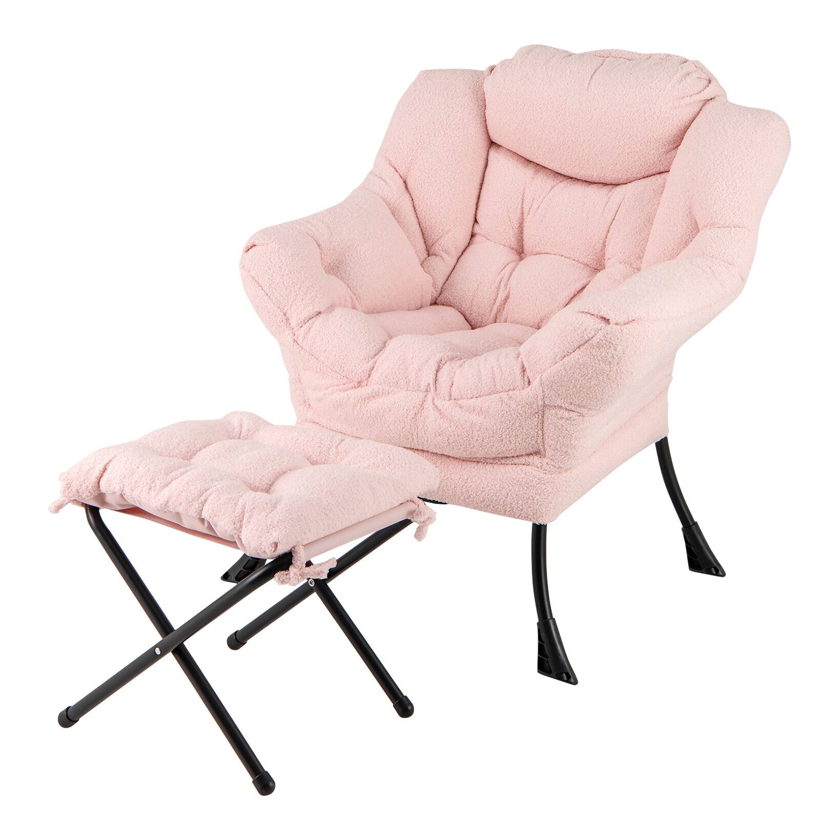 Front. Ecooso - Modern Accent Chair with Folding Footrest and Head Pillow for Relaxation - Pink.