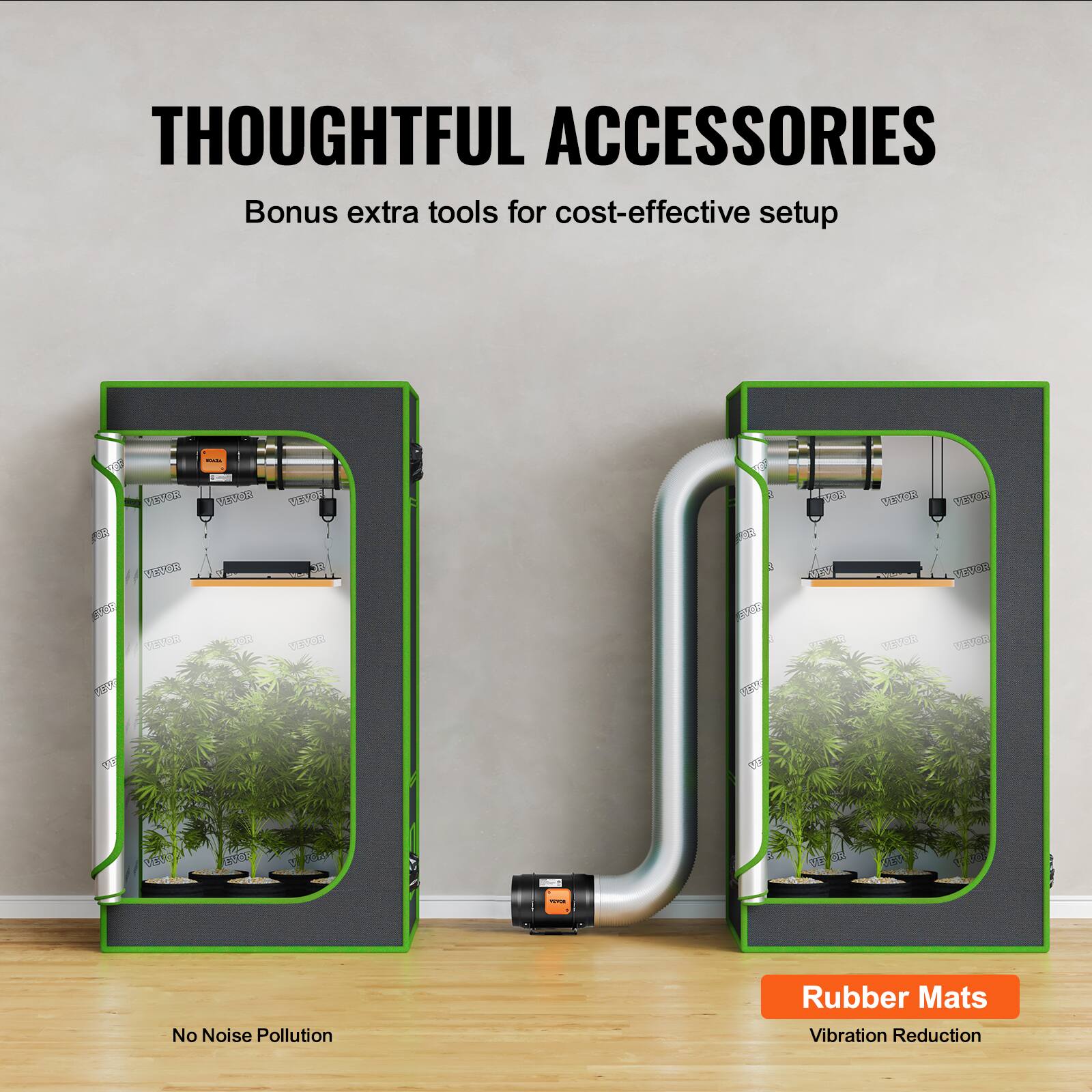 THOUGHTFUL ACCESSORIES  
Bonus extra tools for cost-effective setup  

- No Noise Pollution  
- Rubber Mats  
- Vibration Reduction