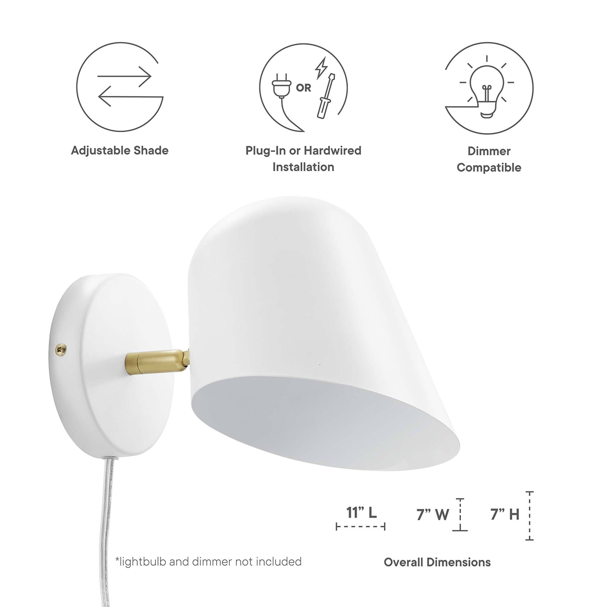 - Adjustable Shade
- Plug-In or Hardwired Installation
- Dimmer Compatible

*Lightbulb and dimmer not included

Overall Dimensions:
- 11" L
- 7" W
- 7" H