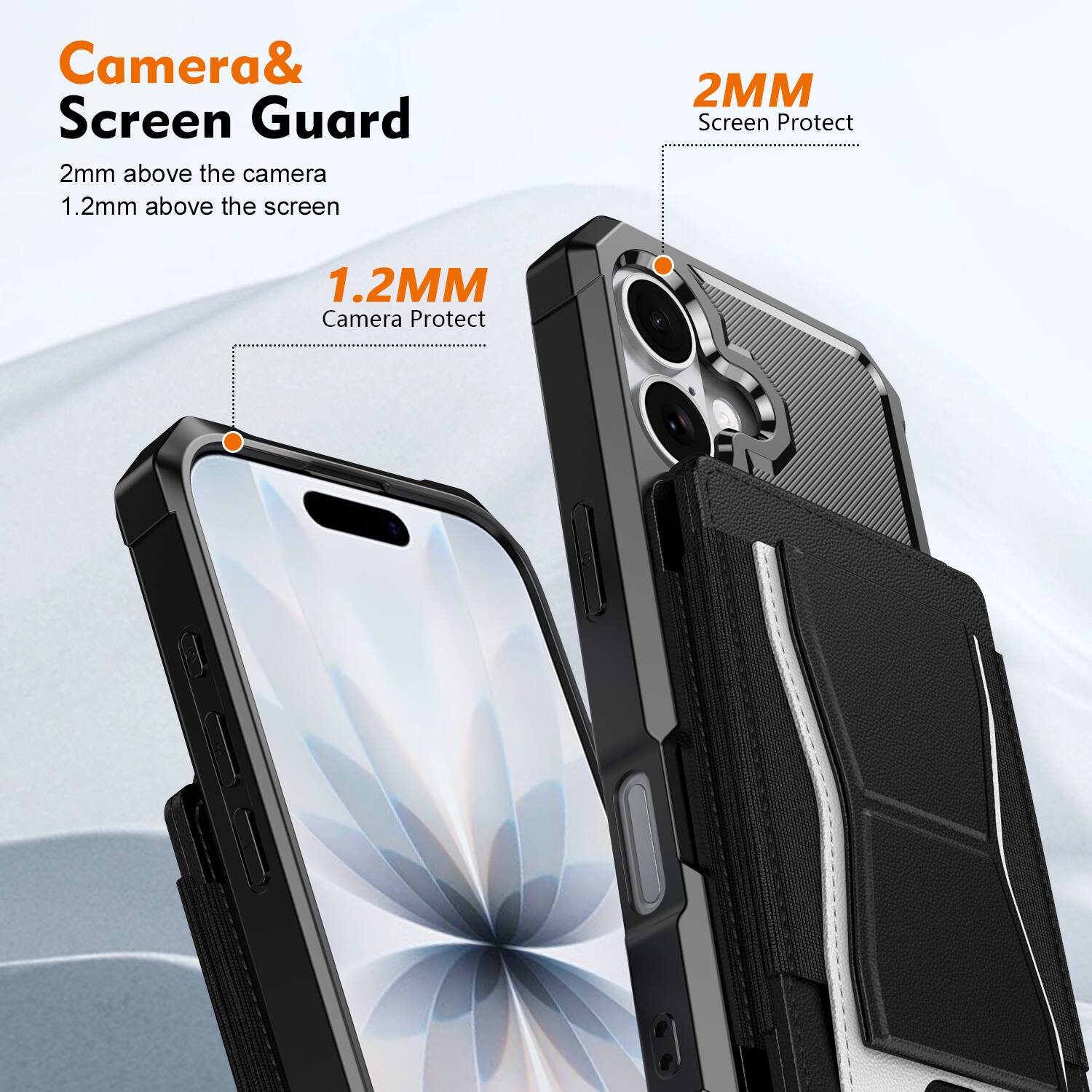 Camera & Screen Guard  
2mm above the camera  
1.2mm above the screen  

1.2MM Camera Protect  
2MM Screen Protect