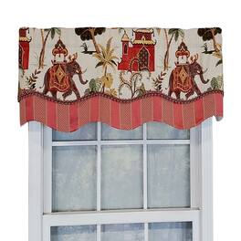 RLF Home - Madhubala Glory Pattern "B" Elephant on Sides Window Treatment Valance 3" Rod Pocket 50" x 16" - Spice red