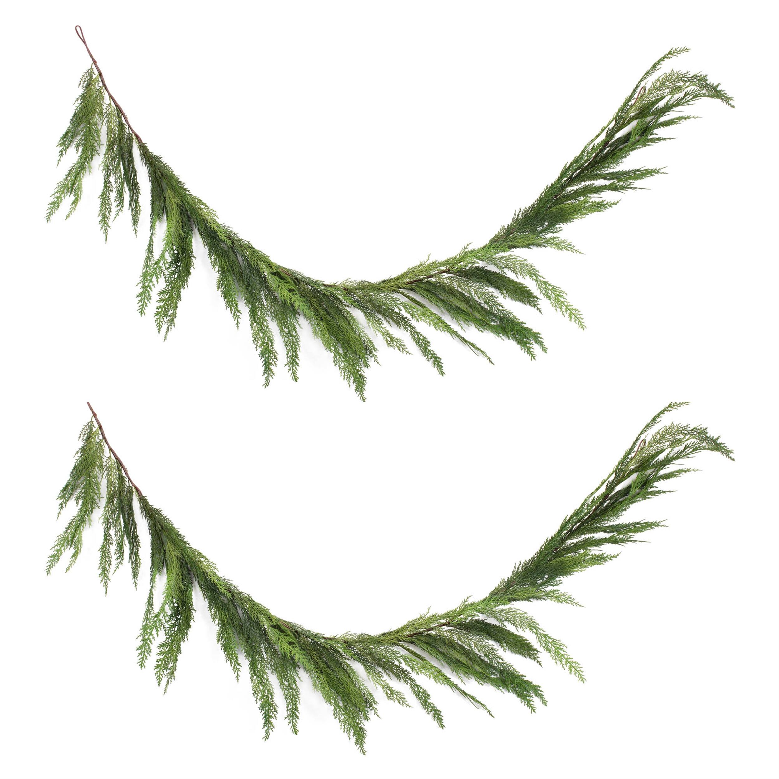 Back. BreeBe - Winter Cedar Foliage Garland (Set of 2) - Green, Brown.