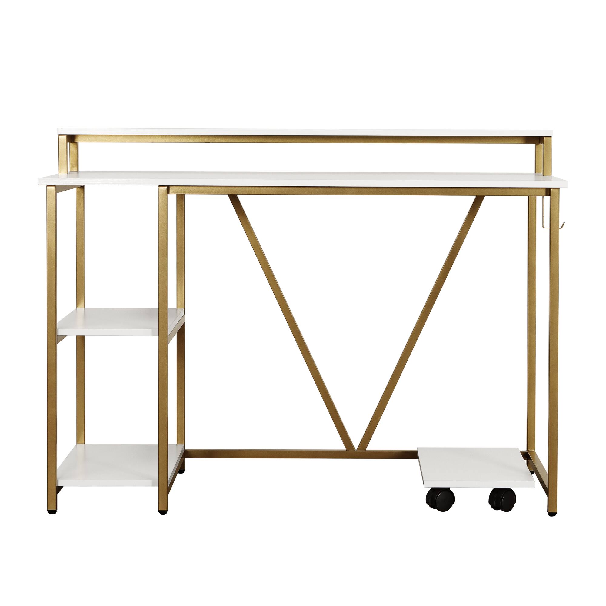 Alt View 10. GOODSILO - Industrial Style Writing Desk with Open Shelves and Mobile CPU Caddy - Gold.