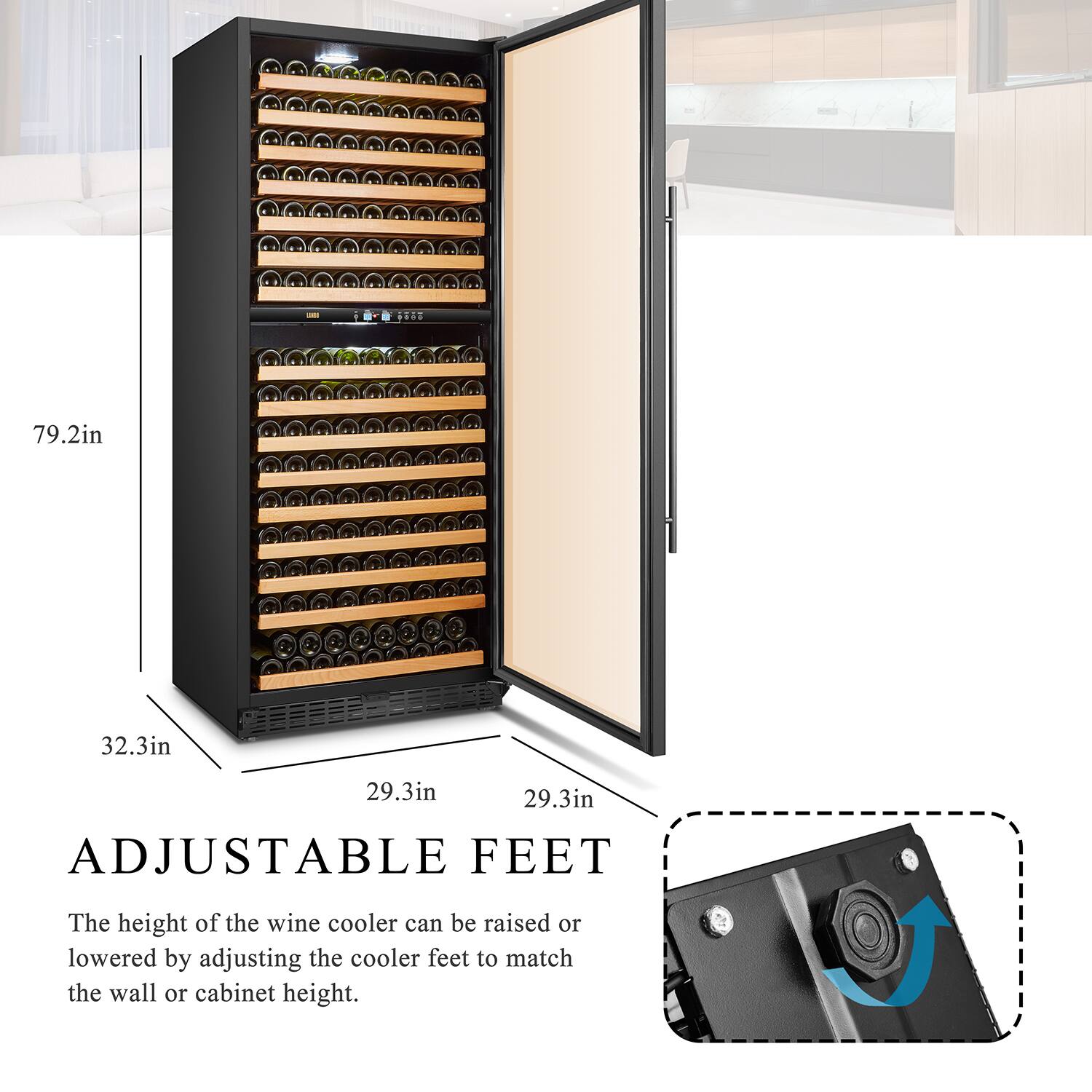 Alt View 21. Lanbo - 32 Inch 287 Bottle Dual Zone Wine Refrigerator with Ultra-Quiet Compressor Cooling and Double-Layer Tempered Glass Door - Black.
