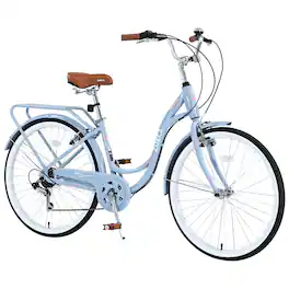 Aukfa - Women's Beach Cruiser Bike 24 Inch , 7 Speed with Dual V Brakes and Adjustable Seat, Adult City Bike - Blue