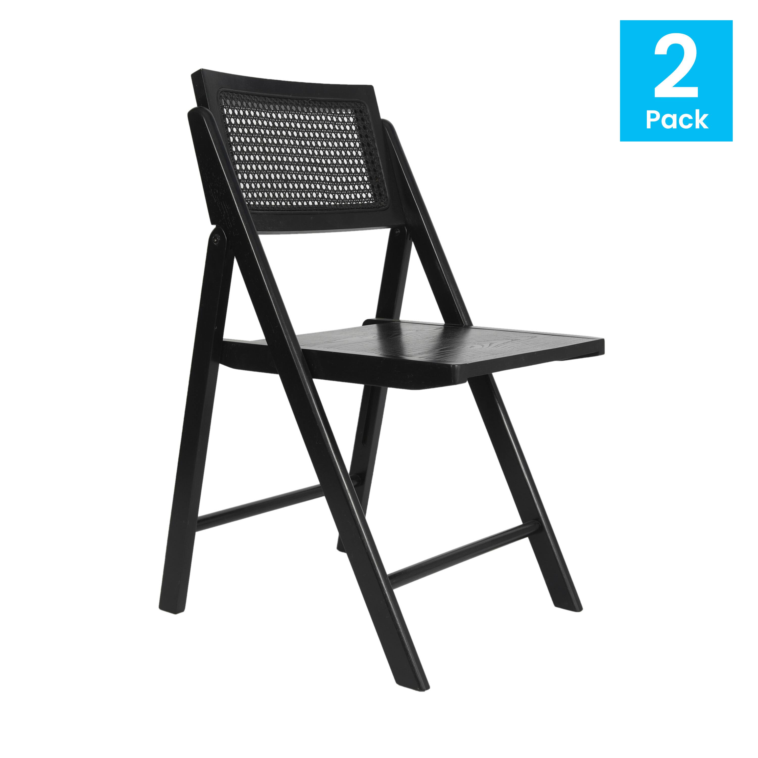 Alt View 1. Emma + Oliver - Thomas Set of 2 Cane Rattan Folding Chairs with Solid Wood Frames and Seats and Breathable Woven Rattan Backrest - Black.