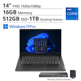 Lenovo - V14 G4 14" FHD Laptop,Intel i7-13620H,16GB,512GB SSD+1TB Dock Set,Intel UHD Graphics,HD Webcam,Win 11 Pro - Black