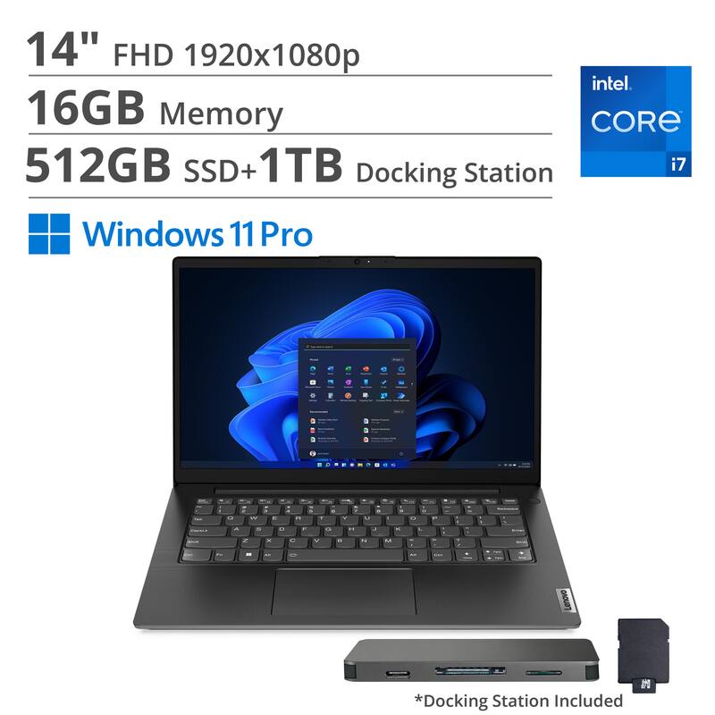14" FHD 1920x1080p  
16GB Memory  
512GB SSD + 1TB  
Intel Core i7  
Windows 11 Pro  
Docking Station Included