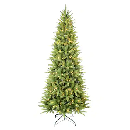 Front. Pefilos - 7ft Artificial Christmas Tree with 1180PVC/Mixed Branch Tips, 400L LED Lights & Premium Hinged Base, Memory Wire - Green.