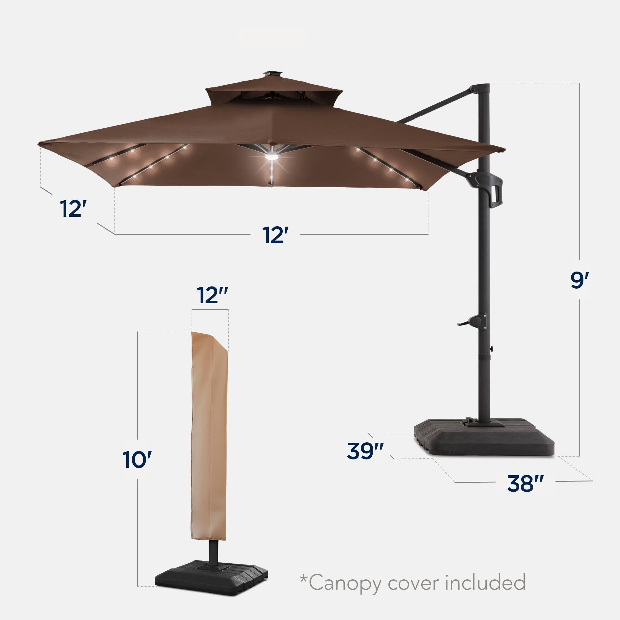12' 12' 12" 9' 10' 39" 38" *Canopy cover included