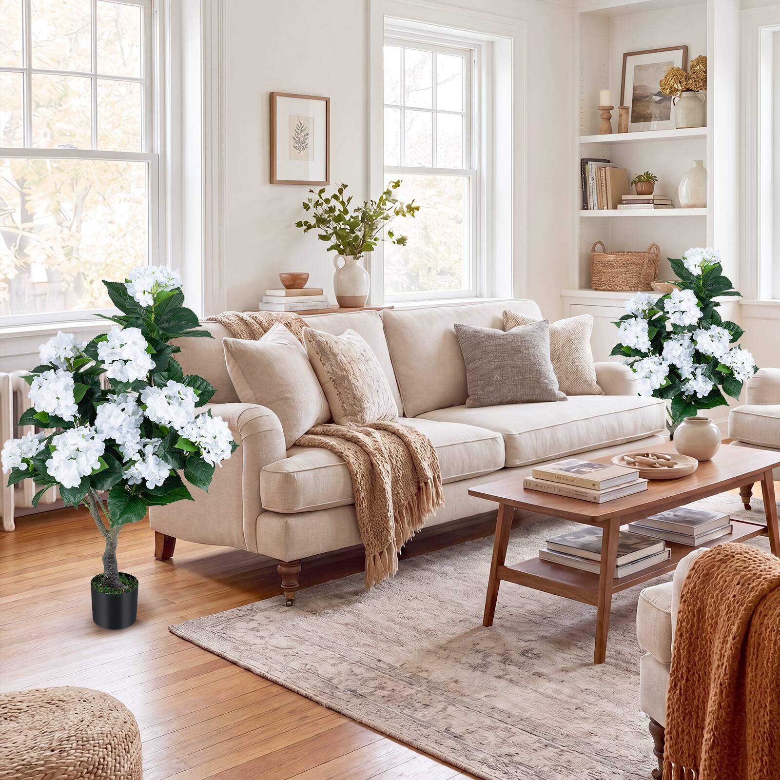 Alt View 1. Costway - Costway 2-Pack Artificial Hydrangea Tree, 43.5" Faux Flower Plants with 11 Blooms&Trunk - White.