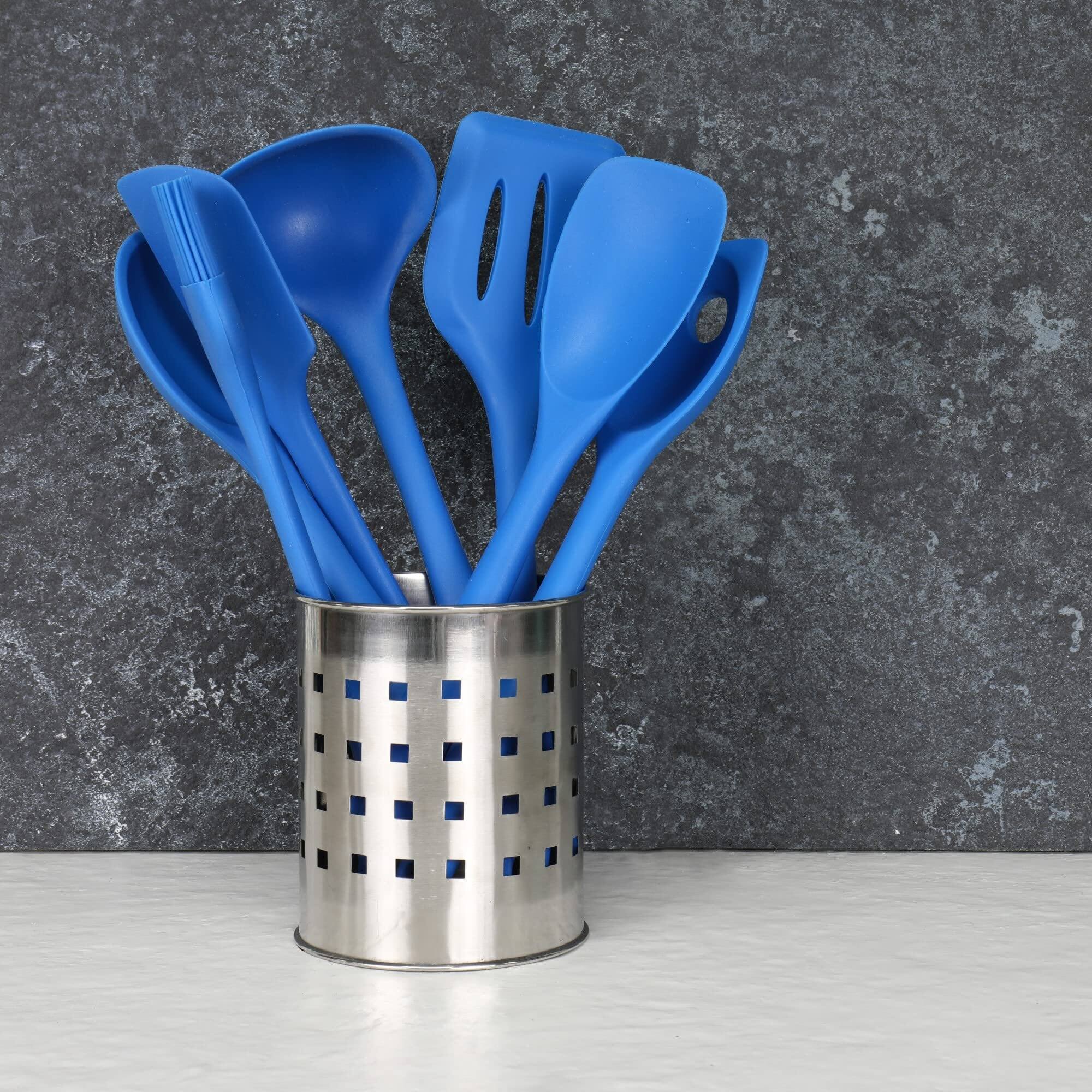 Left. Chef Craft - 7 Piece Premium Silicone Kitchen Tool and Utensil Set - Blue - Blue.