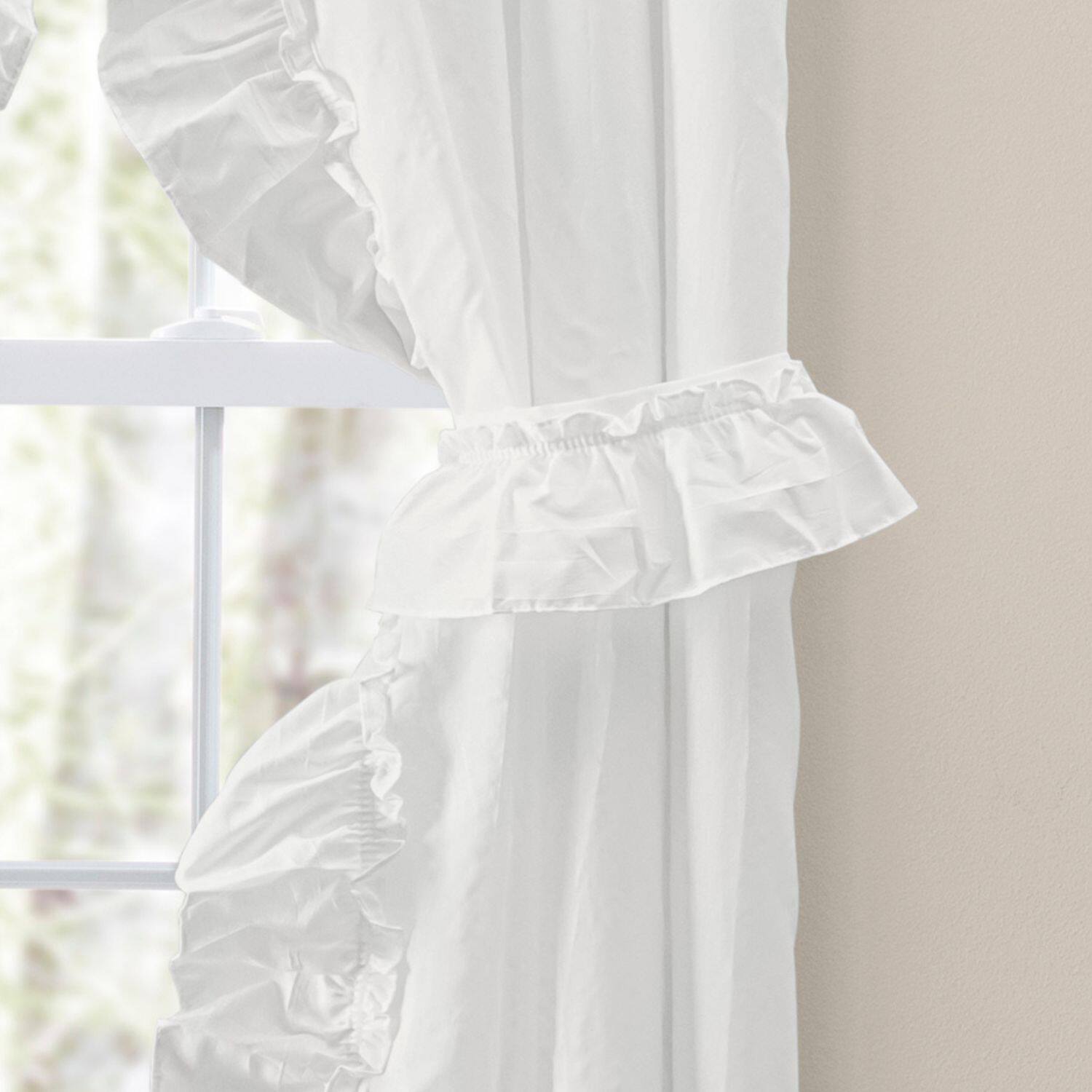 Alt View 1. Ellis Curtain - ELLIS 70% Polyester 30% Cotton Stacey Ruffled Prscilla Pairs With Tiebacks 54" x 63" Ice Cream - Ice Cream.