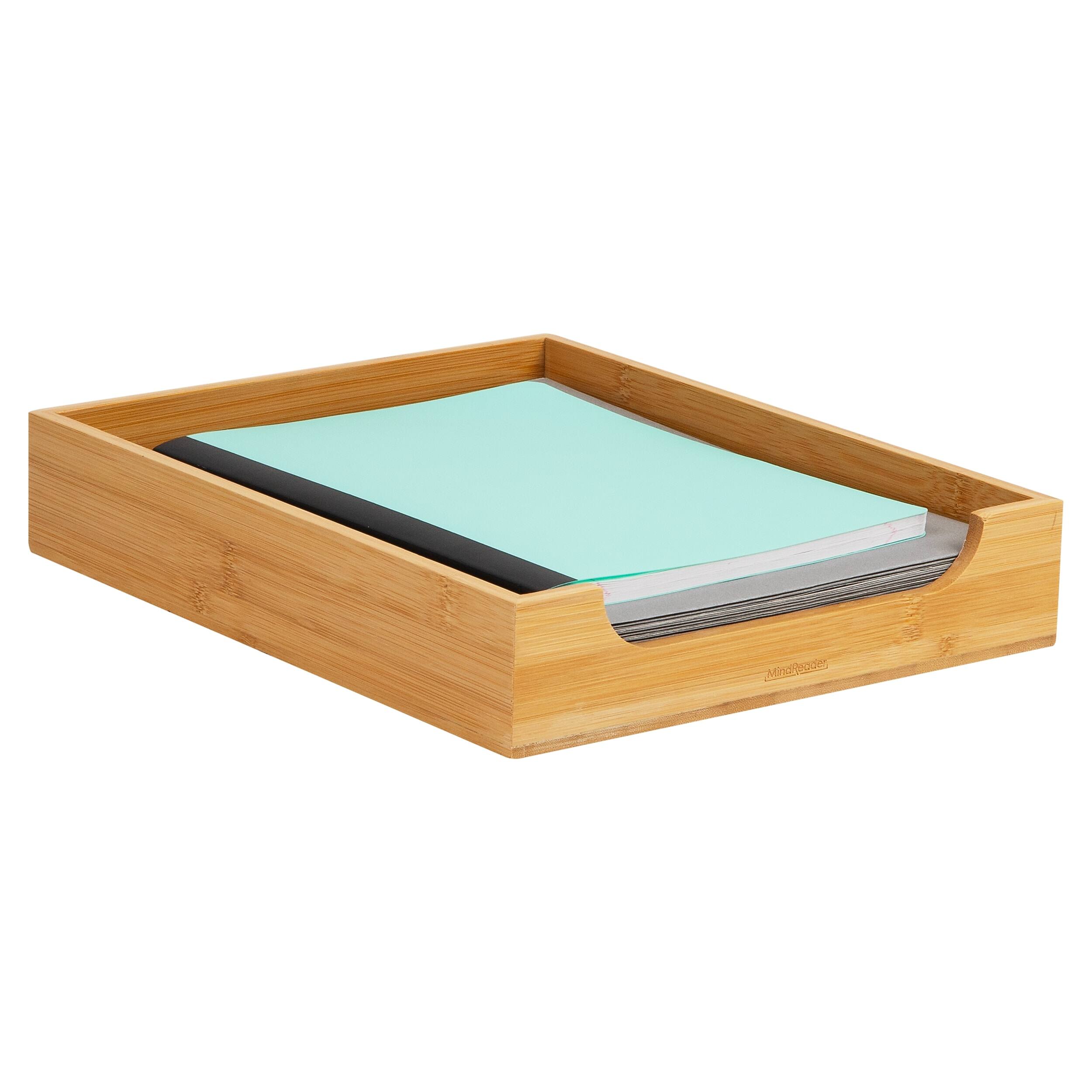 Front. Mind Reader - Paper Tray, Desktop Organizer, File Storage, Modern, Office, Bamboo - Brown.