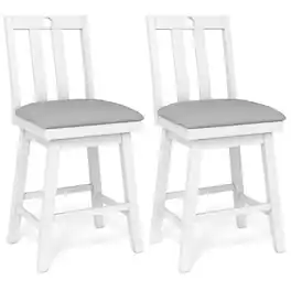 Gymax - 25'' Swivel Counter Height Chairs Set of 2 w / Upholstered Seat Rubber Wood Frame - Gray, White