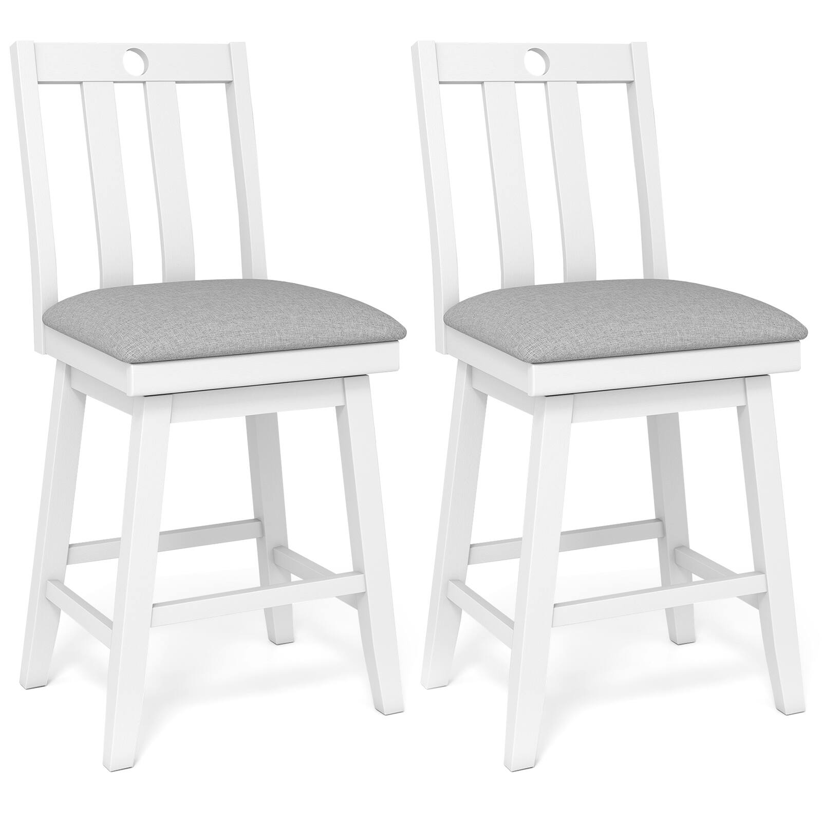 Alt View 9. Gymax - Gymax 25'' Swivel Counter Height Chairs Set of 4 w / Upholstered Seat Rubber Wood Frame - Gray, White.