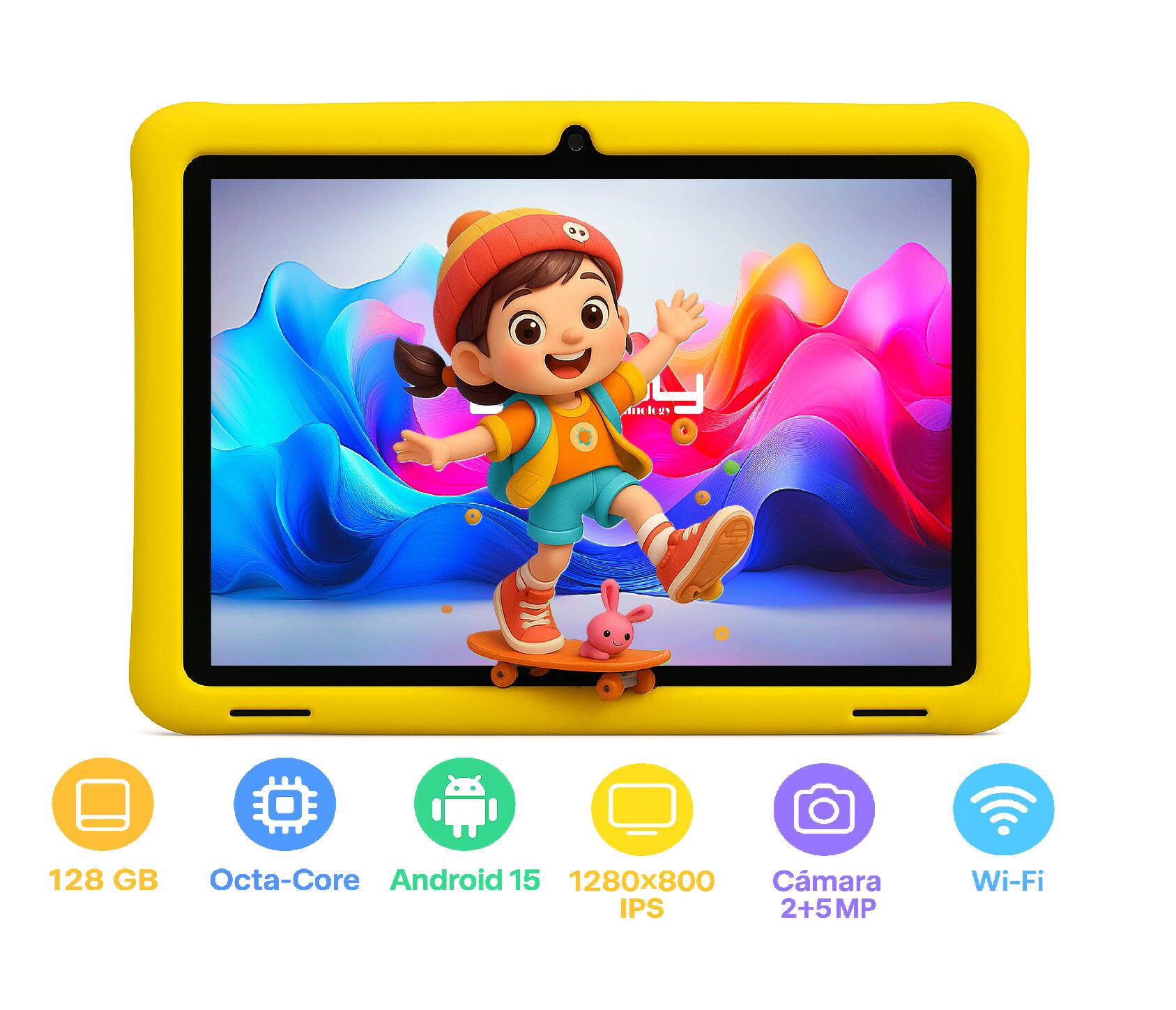 - 128 GB
- Octa-Core
- Android 15
- 1280x800 IPS
- Cámara 2+5MP
- Wi-Fi