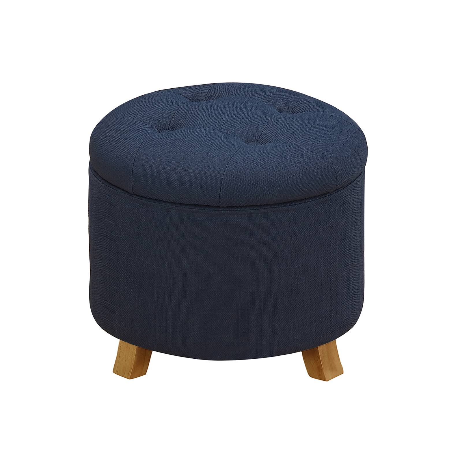 Alt View 4. Pinmoco - Round Tufted Faux Linen Ottoman with Removable Lid and Footrest Stool - Blue.