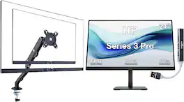 HP - Series 3 Pro 24" FHD IPS Monitor, 5ms Response Time, Anti-Glare, HDMI w/DKZ Hub & Ergoflexy Single Mount Arm - Black