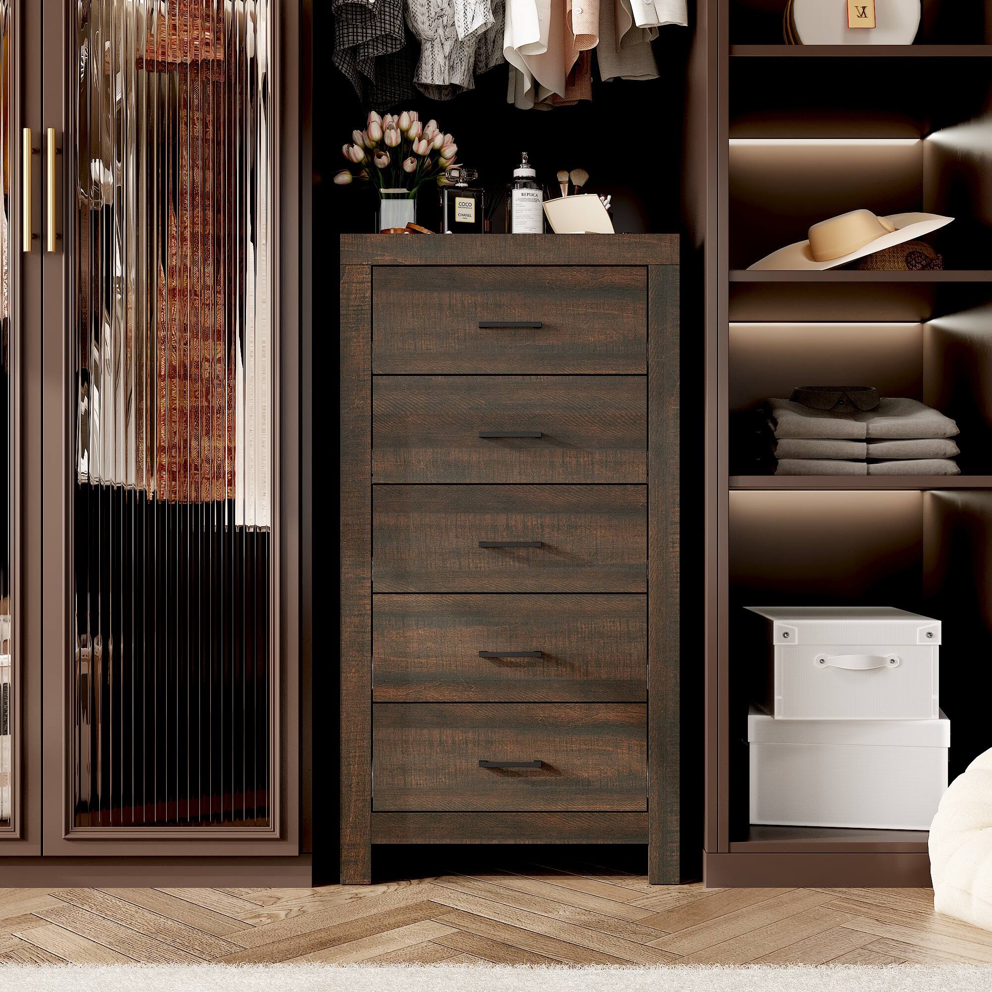 Alt View 7. FUFU & GAGA - FUFU&GAGA 5 - Drawer Vertical Dresser with Anti - Tip Feature – Rustic Wood Organizer for Closet & Bedroom - Brown.