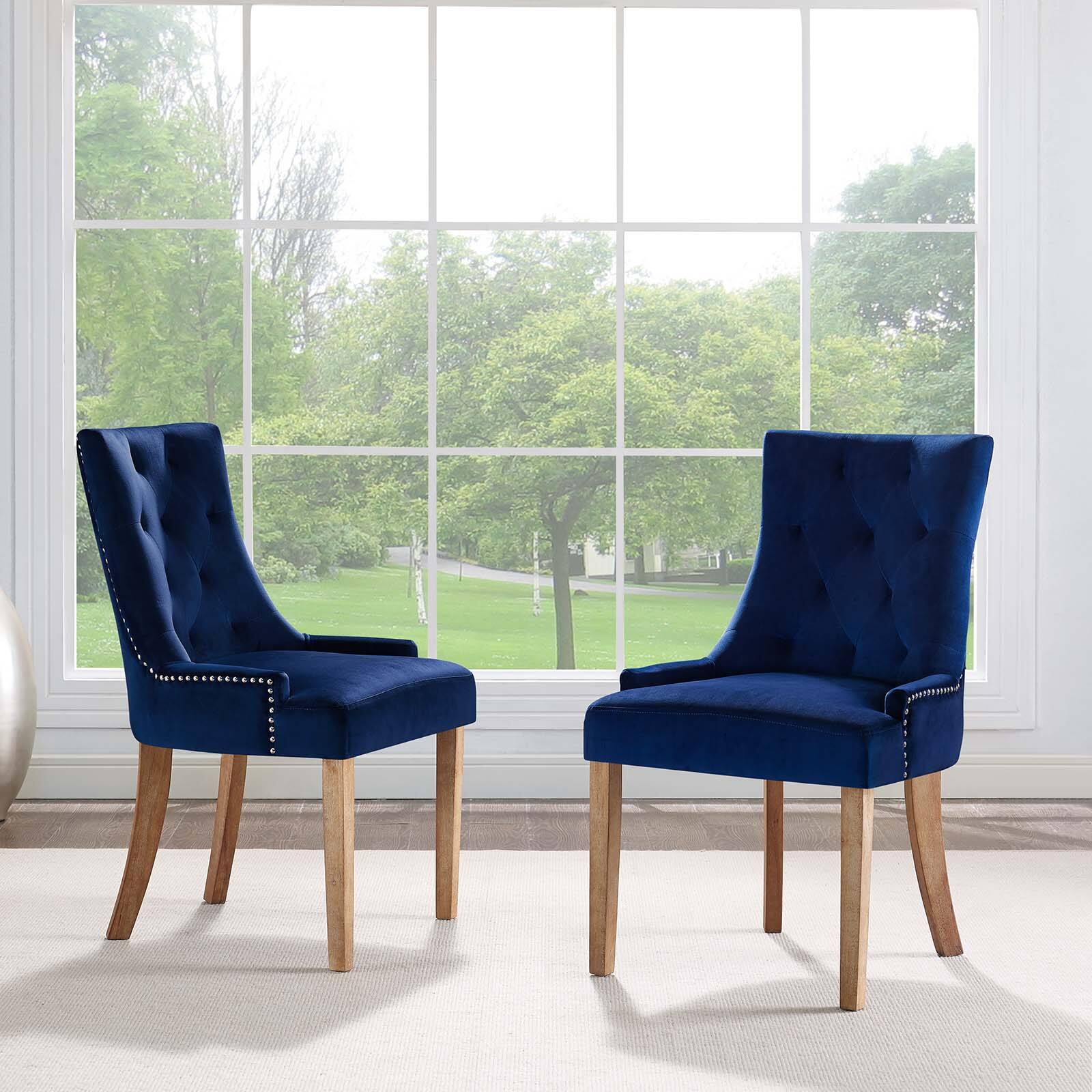 Front. Modway - Pose Performance Velvet Dining Chair Set of 2 by Modway - Navy.