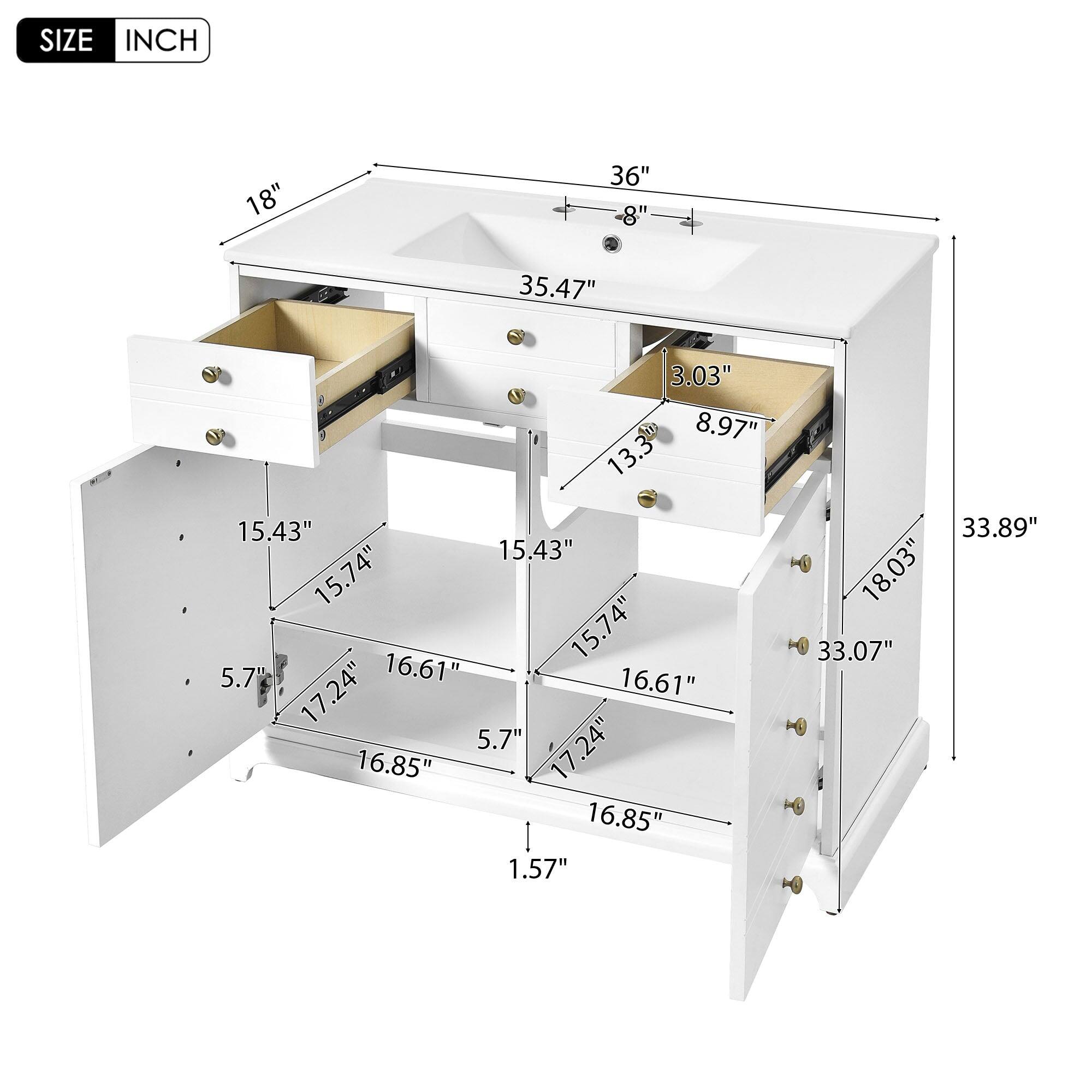 - 18"
- 36"
- 8"
- 35.47"
- 3.03"
- 8.97"
- 13.30"
- 15.43"
- 15.43"
- 15.74"
- 15.74"
- 5.7"
- 16.61"
- 16.61"
- 17.24"
- 5.7"
- 17.24"
- 16.85"
- 16.85"
- 1.57"
- 33.89"
- 18.03"
- 33.07"