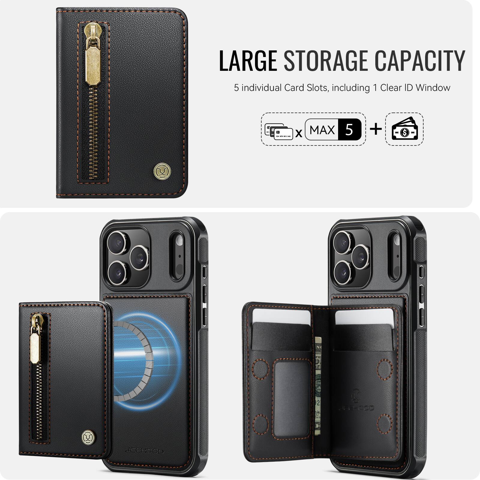 LARGE STORAGE CAPACITY  
5 individual Card Slots, including 1 Clear ID Window  
x MAX 5 +