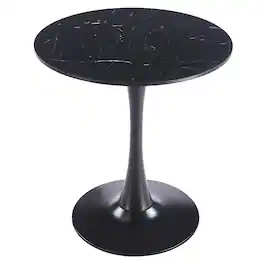 LeisureMod - Bristol 31" Mid-Century Modern Round Pedestal Dining Table - Glossy MDF/Stone Top for Kitchen & Cafe - MDF - Marbled Black