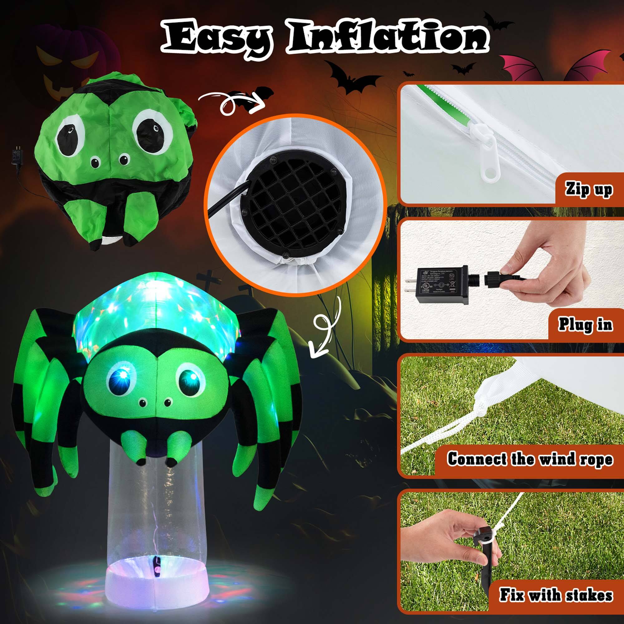 Easy Inflation: Zip up, Plug in, Connect the wind rope, Fix with stakes.