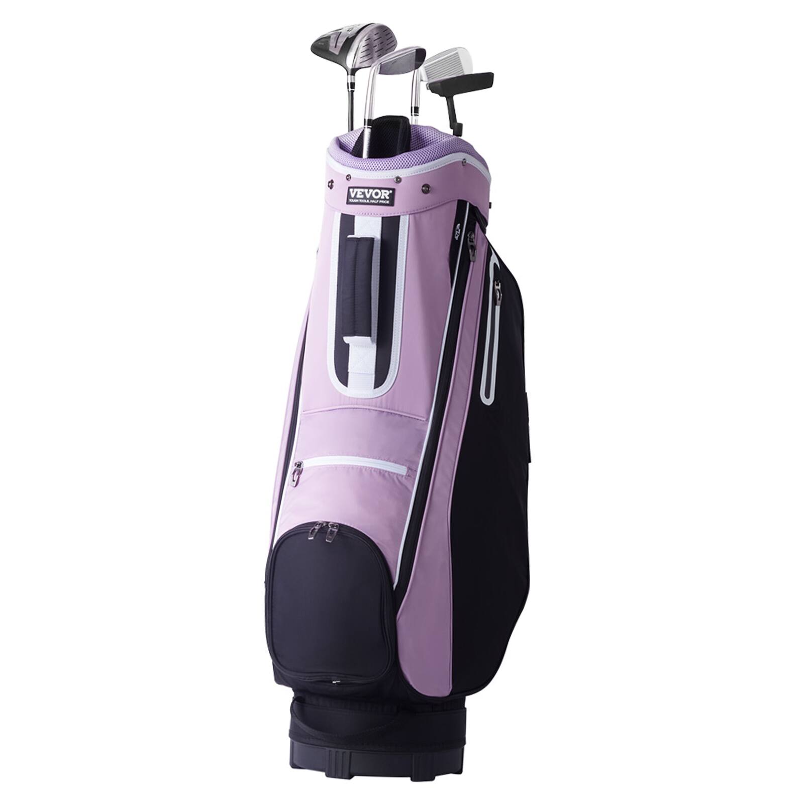 Front. VEVOR - Golf Cart Bag with 14 Way Organizer Divider Top, 36” Multiple Pockets Premium Cart Bag, Durable Golf Bags with Handles - Black + purple.