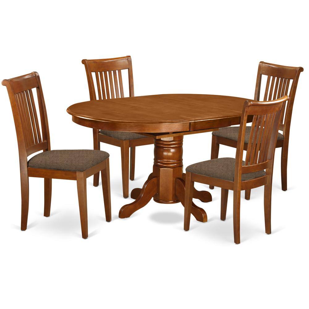 East West Furniture - AVPO5-SBR-C 5 Pc set Avon with Leaf and 4 Cushiad Chairs - Saddle Brown price history on PriceWatchPro