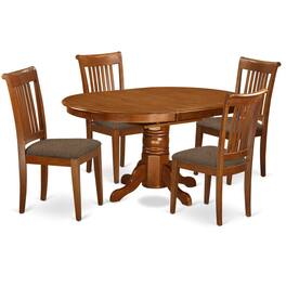 East West Furniture - AVPO5-SBR-C 5 Pc set Avon with Leaf and 4 Cushiad Chairs - Saddle Brown