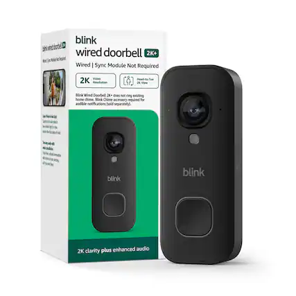 blink Wired Doorbell 2K+ Wired | Sync Module Not Required Video 2K Resolution Head-to-Toe 2K View Blink Wired Doorbell 2K+ does not ring existing home chime. Blink Chime accessory required for audible notifications (sold separately). 2K clarity plus enhanced audio