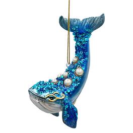 OrnamentallyYou - Dazzling Blue Whale Glass Ornament Glitter and Rhinestones Christmas Decor - Multi-colored